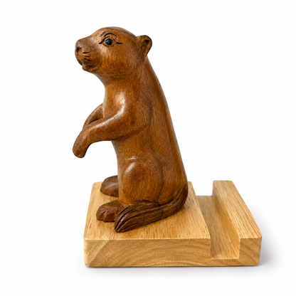 Handmade Wooden Groundhog Phone Holder – Desktop Stand