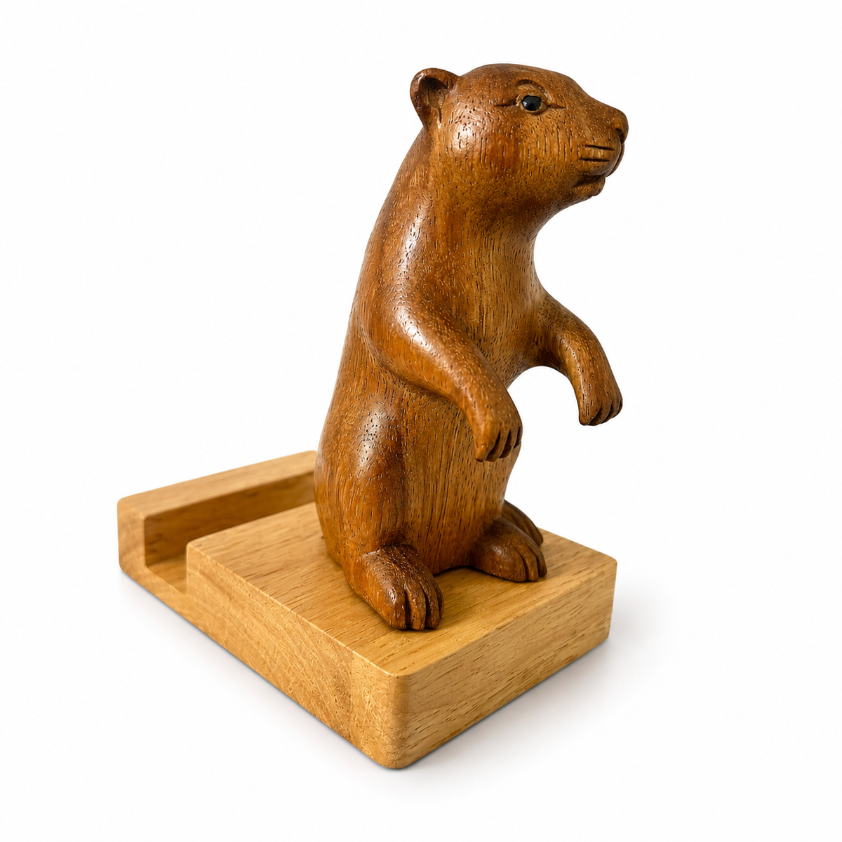 Handmade Wooden Groundhog Phone Holder – Desktop Stand