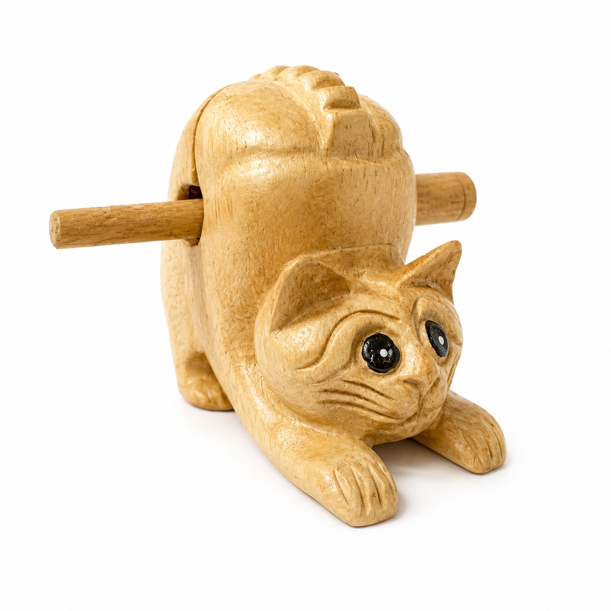 4" Musical Wooden Cat Percussion Whistle Instrument