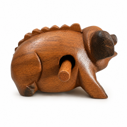 5" Dark Stained Wooden Musical Pig Percussion Instrument