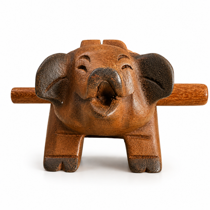 5" Dark Stained Wooden Musical Pig Percussion Instrument
