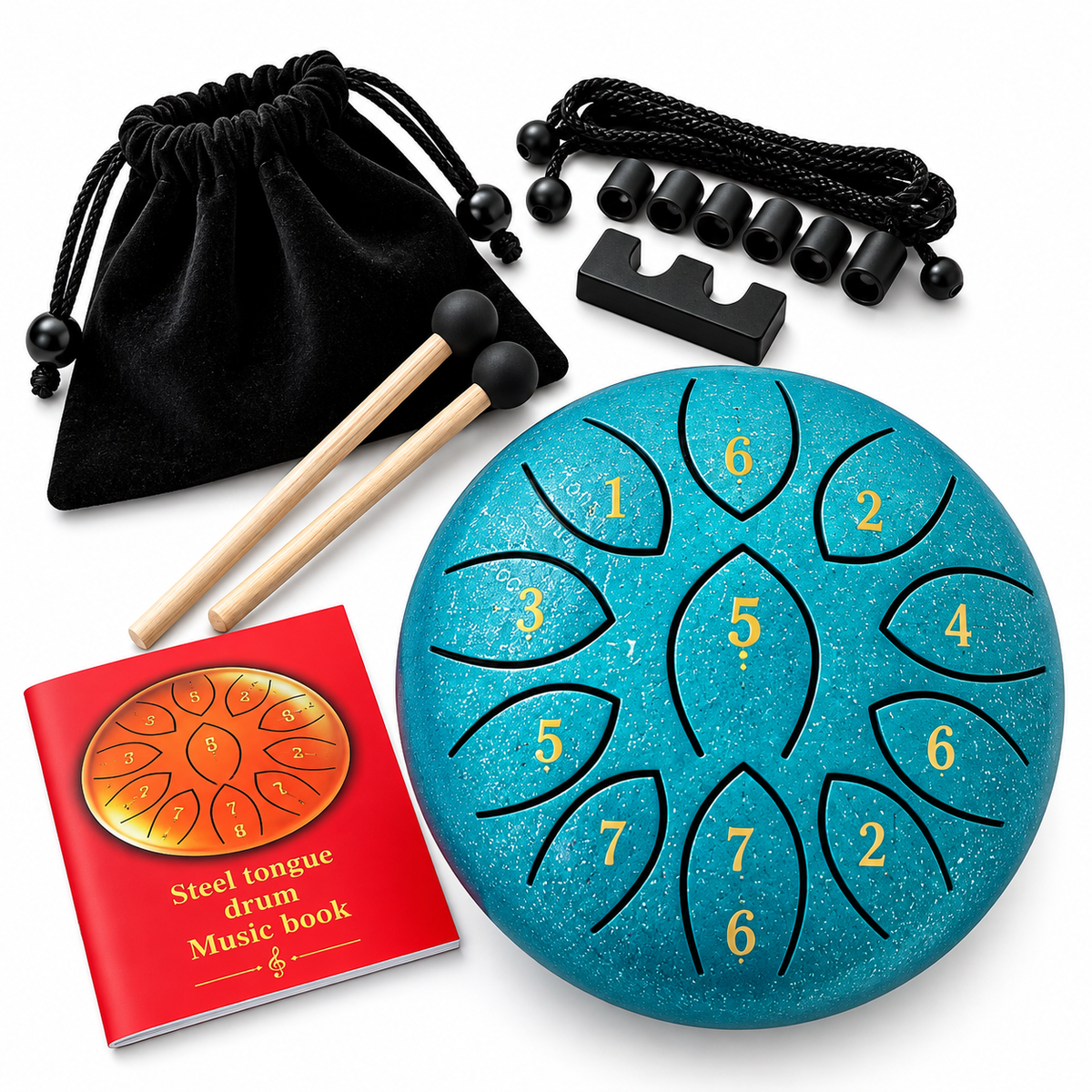Steel Rain Drum 6 inch Percussion Instrument with Mallet (Teal)