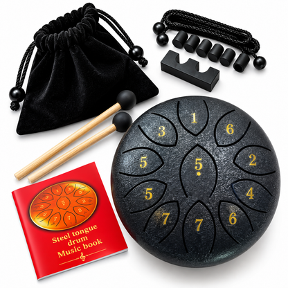 Steel Rain Drum 6 inch Percussion Instrument with Mallet (Black)