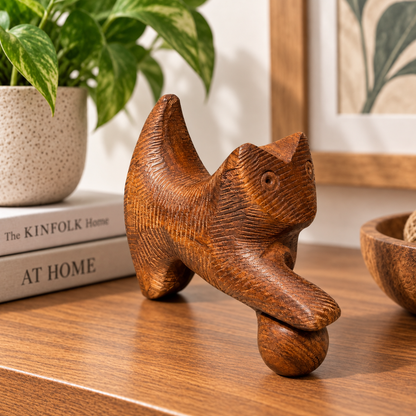 Handcarved Wooden Cat — Artisan India | Albizia Wood