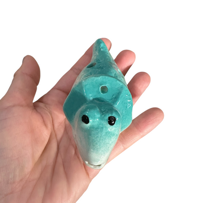 Ceramic Dinosaur Ocarina Teal