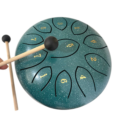 Steel Rain Drum 6 inch Percussion Instrument with Mallet (Teal)