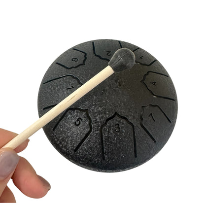 Steel Rain Drum 4 inch Percussion Instrument with Mallet (Black)