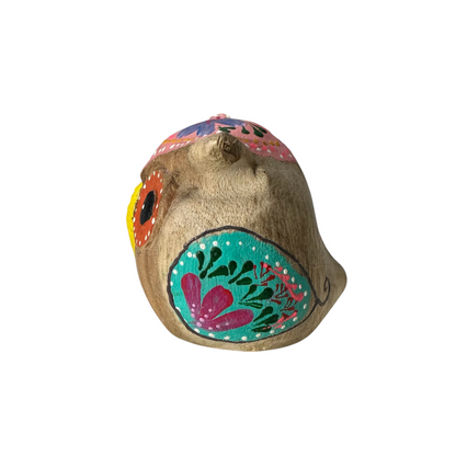 Hand-Painted Wooden Owl Figurine - Pink Blue & Floral Patterns