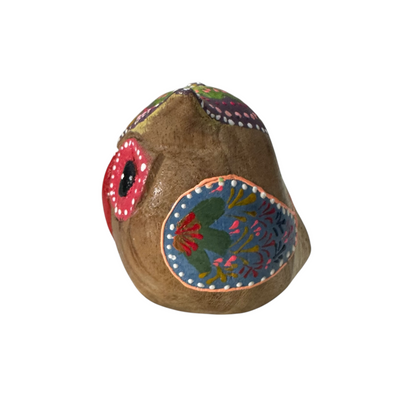 Hand-Painted Wooden Owl Figurine - Classic Red & Colorful Accents