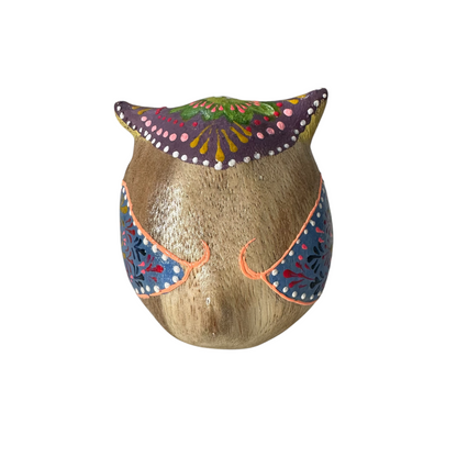 Hand-Painted Wooden Owl Figurine - Classic Red & Colorful Accents