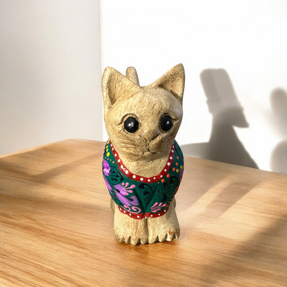 Light Wood with Green & Pink Floral – Emerald Bloom Cat