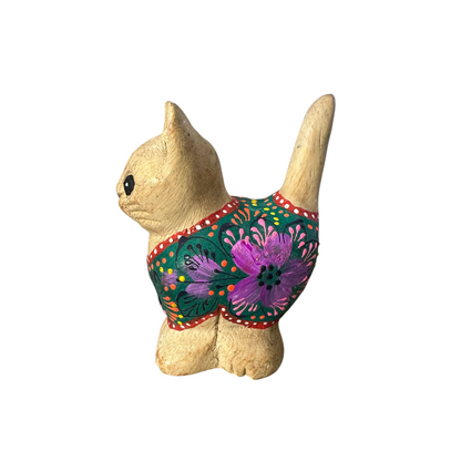 Light Wood with Green & Pink Floral – Emerald Bloom Cat