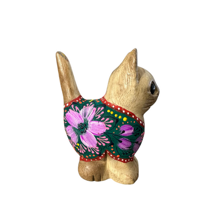 Light Wood with Green & Pink Floral – Emerald Bloom Cat