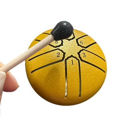 Mini Steel Rain Drum – 3-Inch Percussion Instrument with Mallet (Yellow)