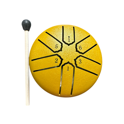 Mini Steel Rain Drum – 3-Inch Percussion Instrument with Mallet (Yellow)