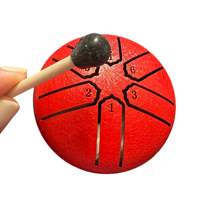 Mini Steel Rain Drum – 3-Inch Percussion Instrument with Mallet (Red)