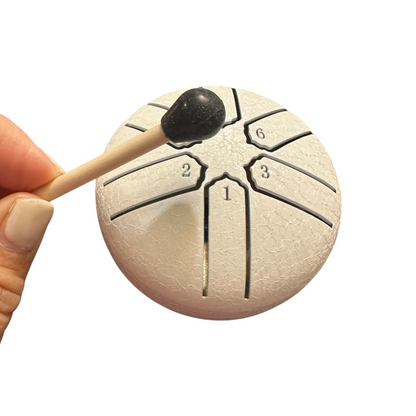 Mini Steel Rain Drum – 3-Inch Percussion Instrument with Mallet (White)