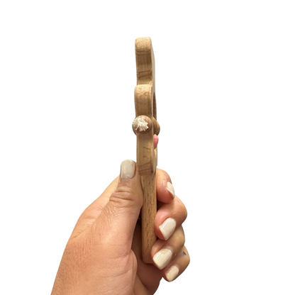 Wooden Bear Rattle Shaker – Pink Bell Edition
