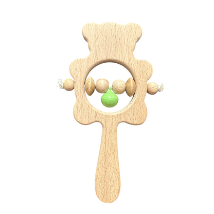 Wooden Bear Rattle Shaker – Green Bell Edition