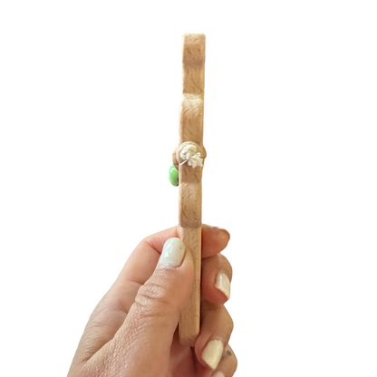 Wooden Bear Rattle Shaker – Green Bell Edition