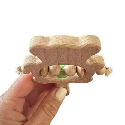 Wooden Bear Rattle Shaker – Green Bell Edition