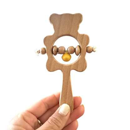 Wooden Bear Rattle Shaker – Yellow Bell Edition