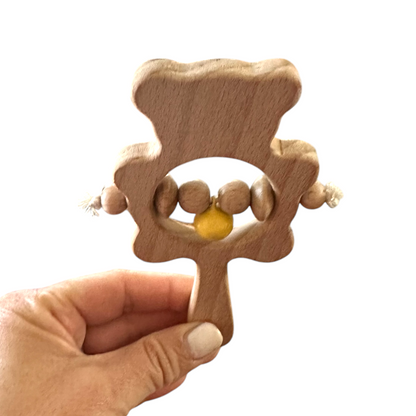Wooden Bear Rattle Shaker – Yellow Bell Edition