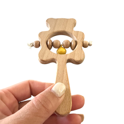 Wooden Bear Rattle Shaker – Yellow Bell Edition