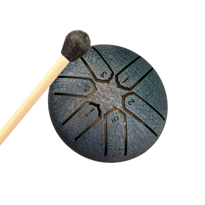 Mini Rain Drum – 3” Navy Blue Steel Percussion Instrument with Mallet – Soothing Sound Toy for Kids & Adults