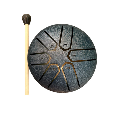 Mini Rain Drum – 3” Navy Blue Steel Percussion Instrument with Mallet – Soothing Sound Toy for Kids & Adults