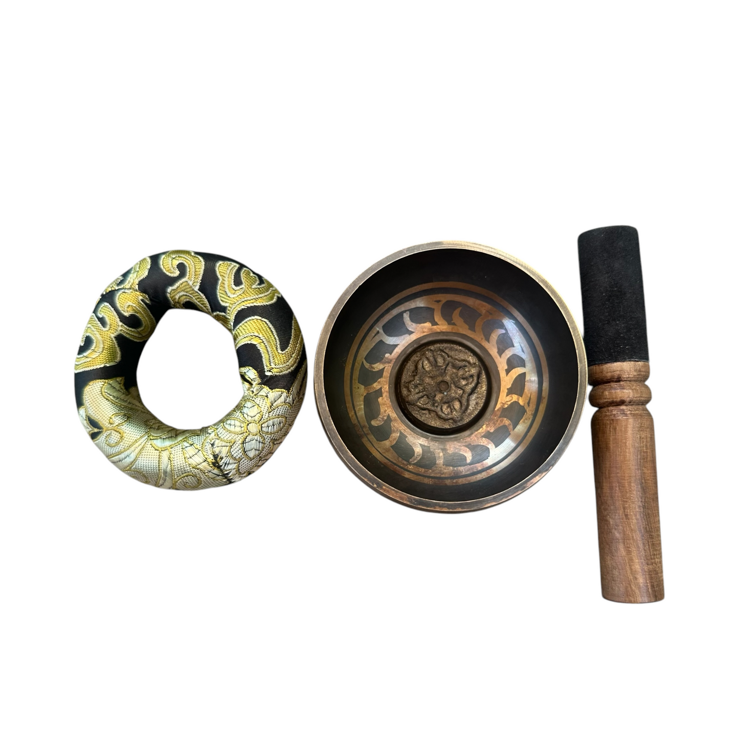 Tibetan Singing Bowl Set – Handcrafted Bronze Sound Bowl with Wooden Mallet & Silk Cushion – Meditation & Sound Healing Tool