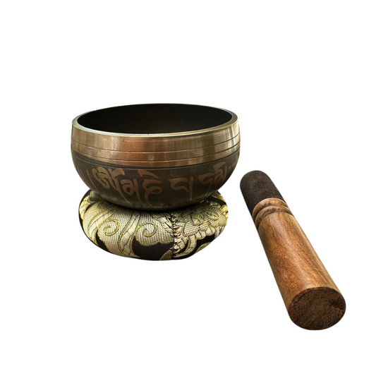 Tibetan Singing Bowl Set – Handcrafted Bronze Sound Bowl with Wooden Mallet & Silk Cushion – Meditation & Sound Healing Tool