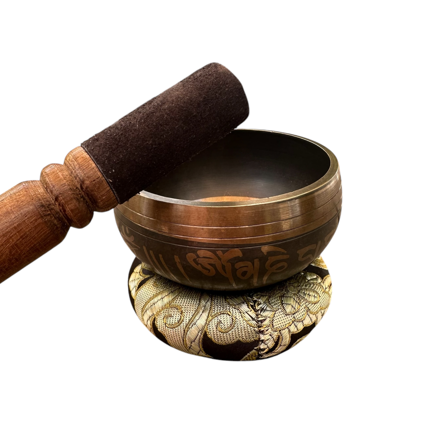 Tibetan Singing Bowl Set – Handcrafted Bronze Sound Bowl with Wooden Mallet & Silk Cushion – Meditation & Sound Healing Tool