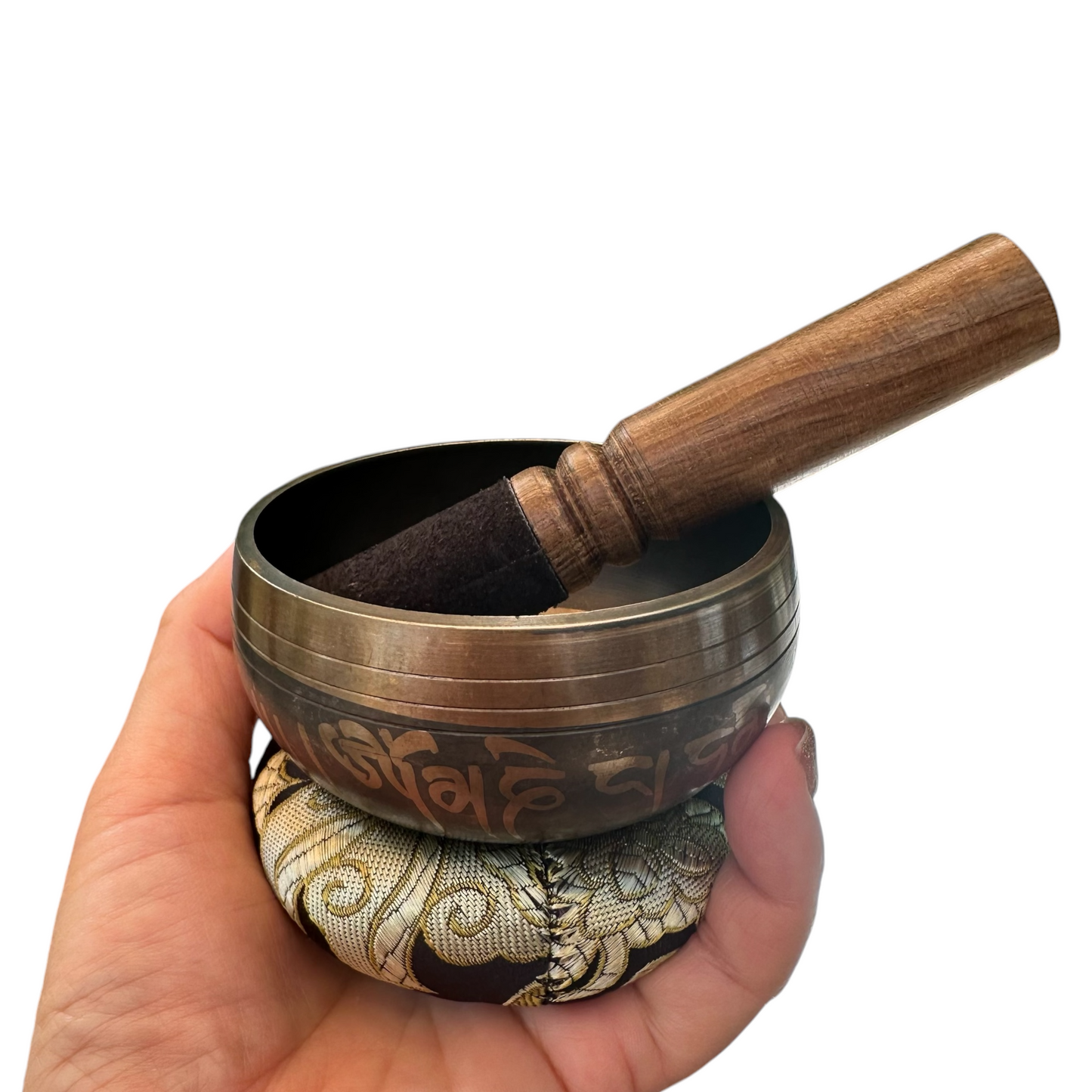 Tibetan Singing Bowl Set – Handcrafted Bronze Sound Bowl with Wooden Mallet & Silk Cushion – Meditation & Sound Healing Tool