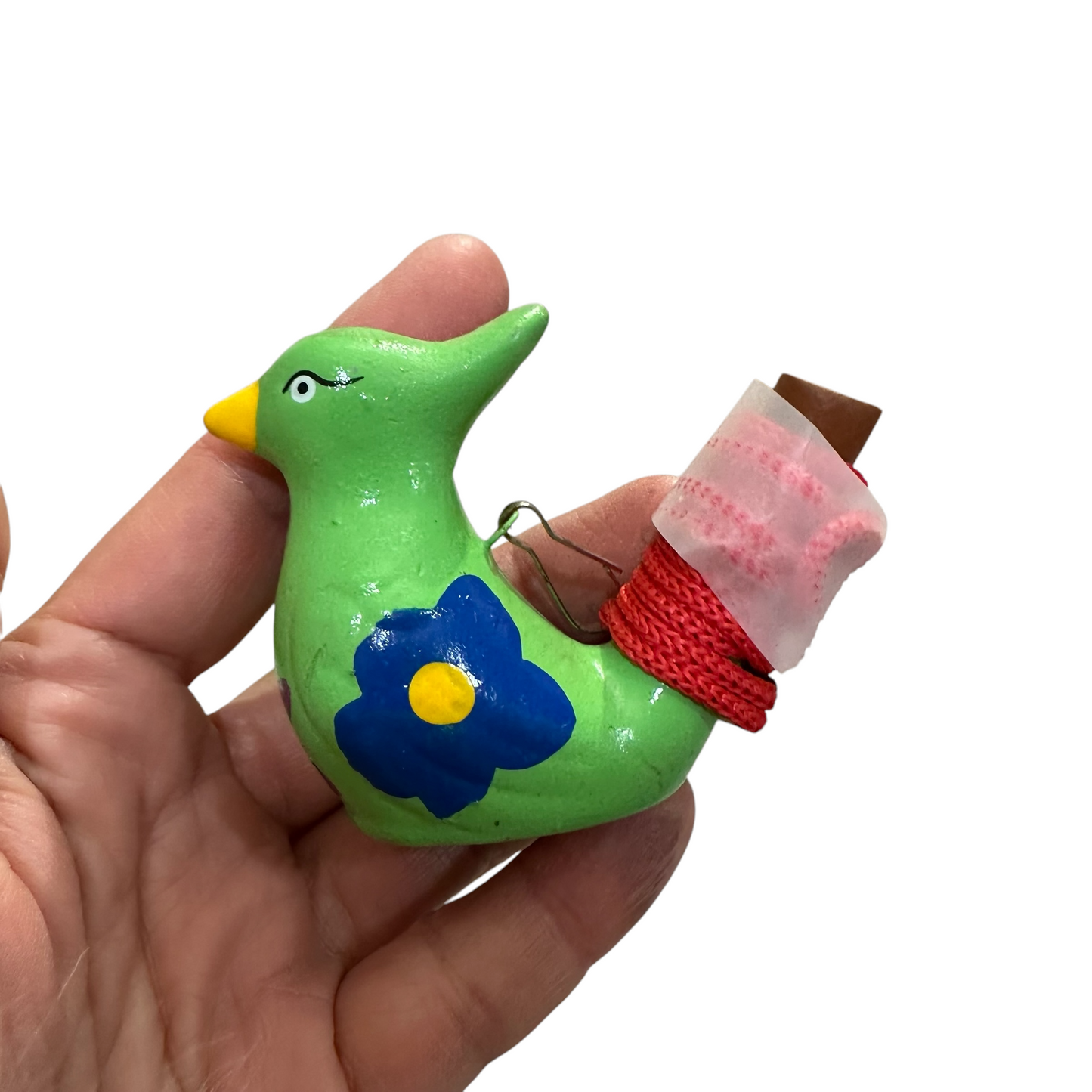 Clay Water Whistle Bird (Light green flower crest)