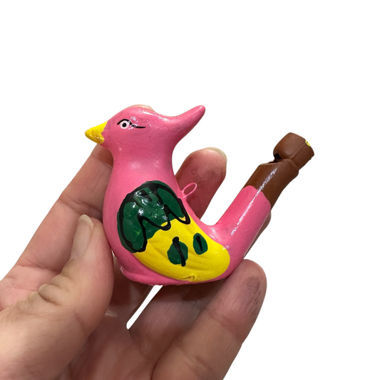 Clay Water Whistle Bird (Pink Crest)