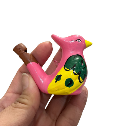 Clay Water Whistle Bird (Pink Crest)