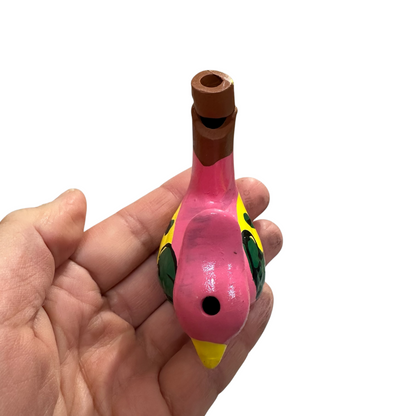 Clay Water Whistle Bird (Pink Crest)