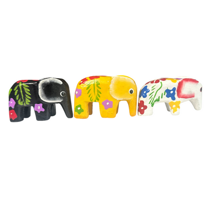 3 Mini Painted Wooden Elephant Figurine