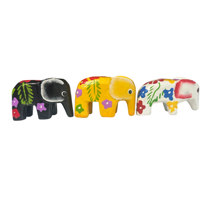 3 Mini Painted Wooden Elephant Figurine