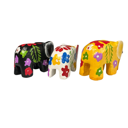3 Mini Painted Wooden Elephant Figurine
