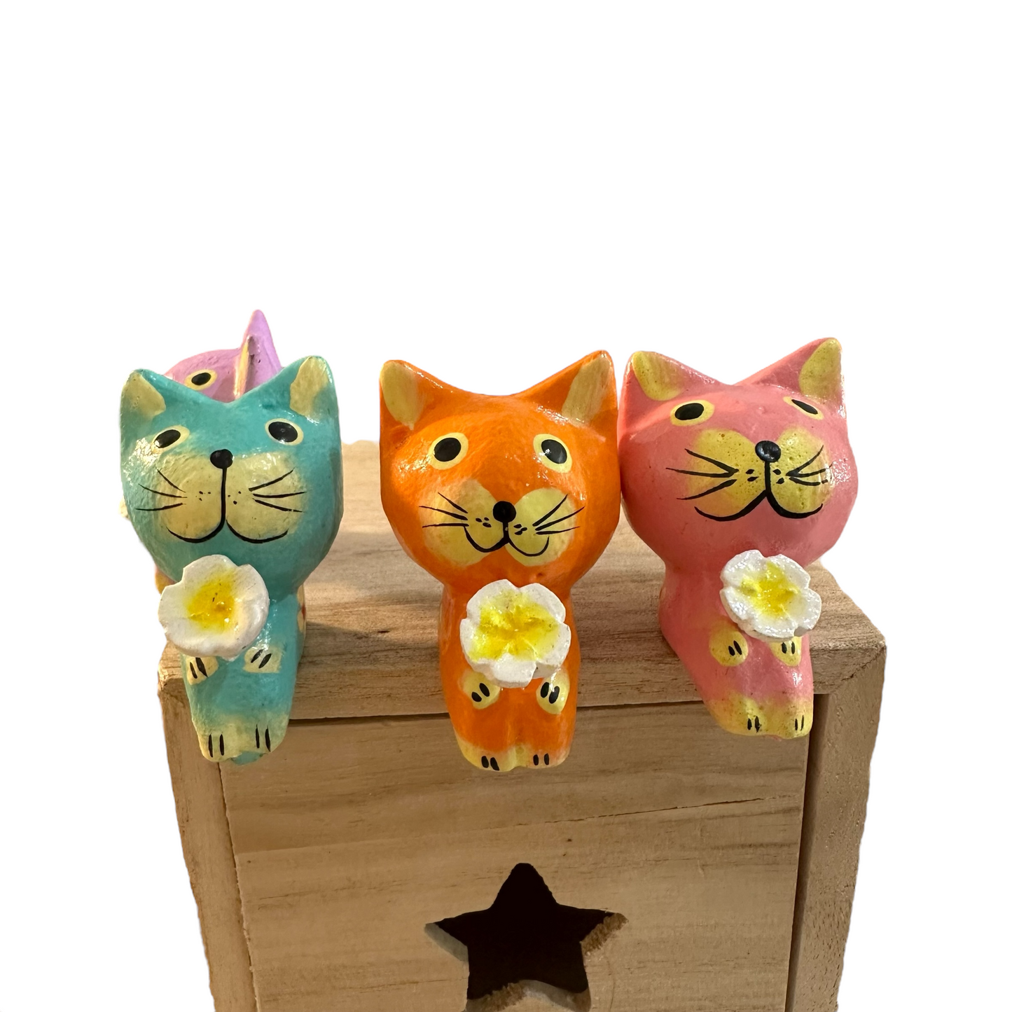 Shelf Sitting Wooden Cats Figurine Decoration (Set of 4)