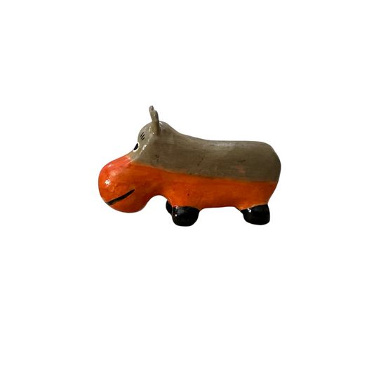 Mini Wooden Hippo Figurine (Orange)