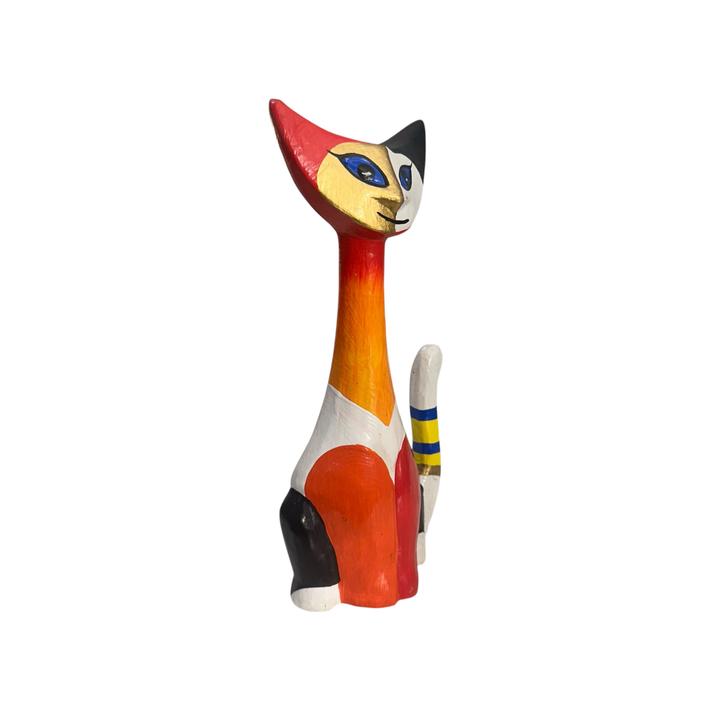 Wooden Cat Modern Tribal Figurine Style