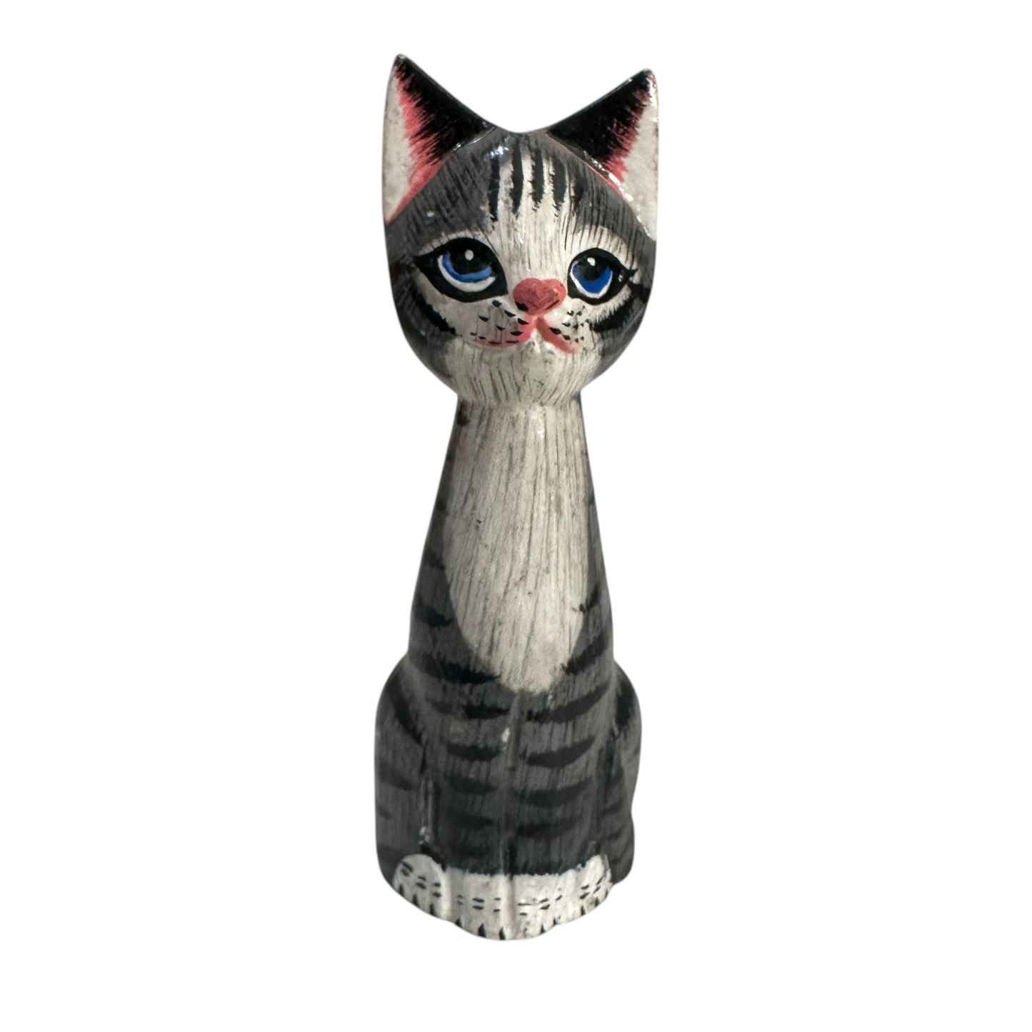 Wooden Gray Cute Sitting Cat Decoration Figurine