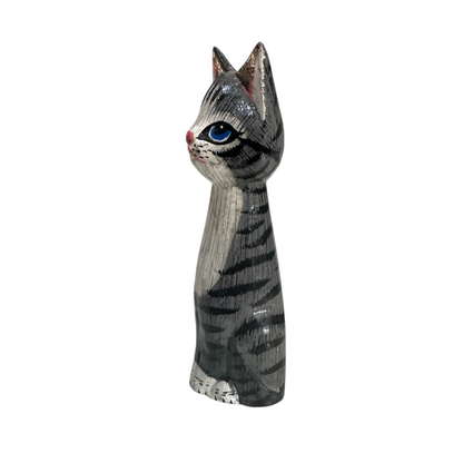 Wooden Gray Cute Sitting Cat Decoration Figurine