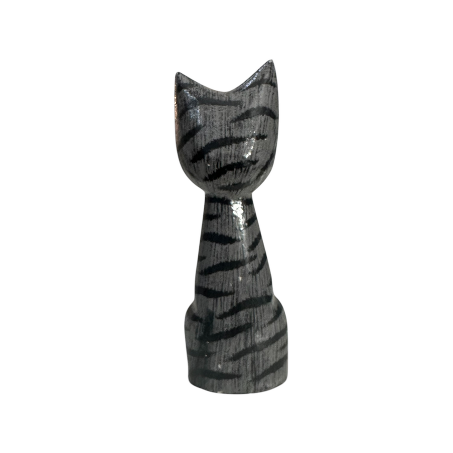 Wooden Gray Cute Sitting Cat Decoration Figurine