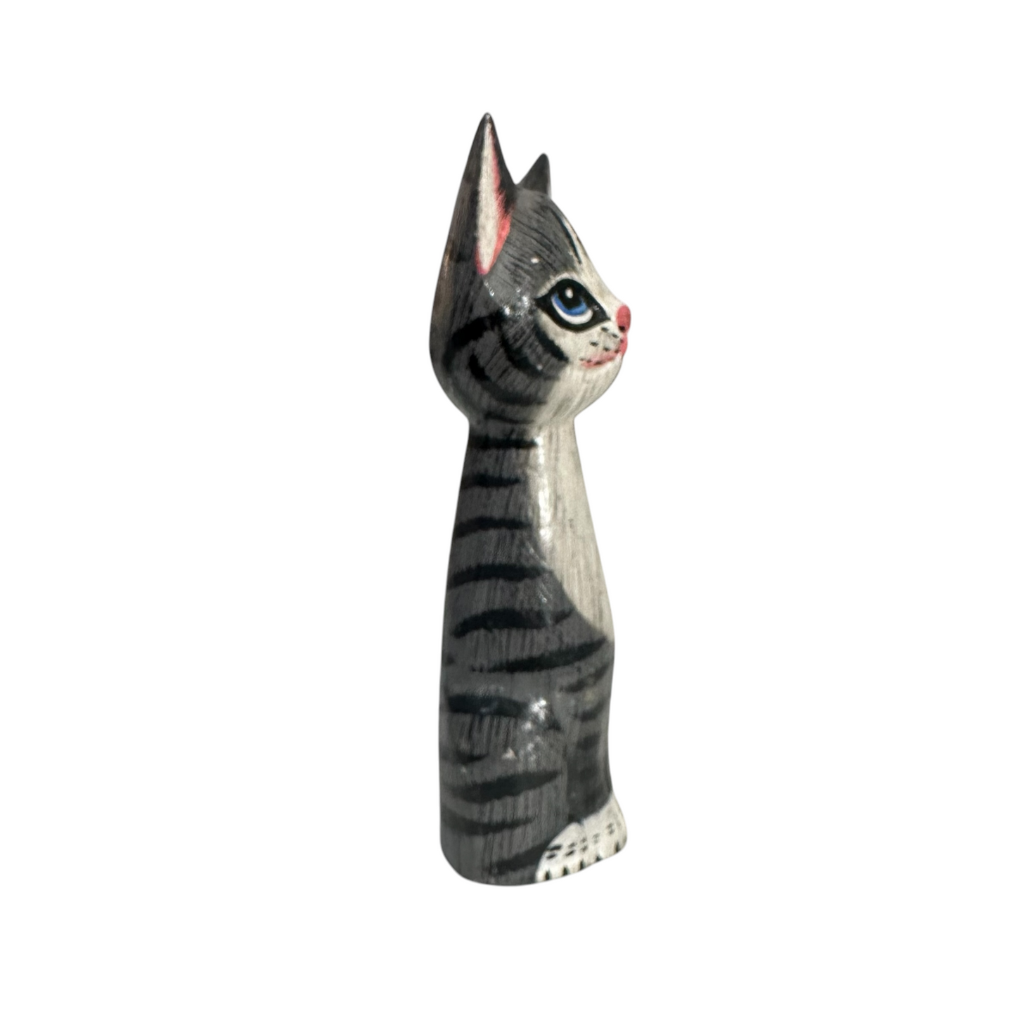 Wooden Gray Cute Sitting Cat Decoration Figurine