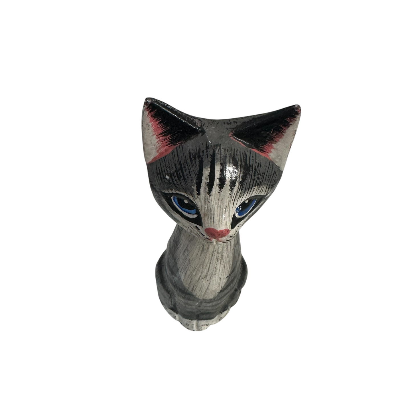 Wooden Gray Cute Sitting Cat Decoration Figurine