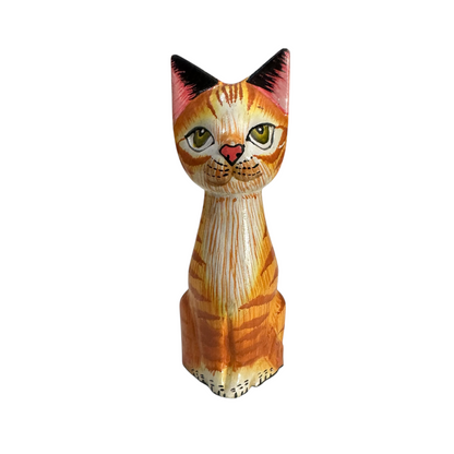 Wooden Orange Cute Sitting Cat Decoration Figurine